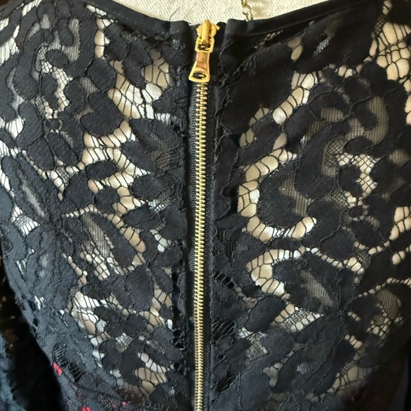NEW Milly Ally Lace Sleeve Dress Black Red Size 8 Lace Cocktail Dahlia NWT - Picture 6 of 10